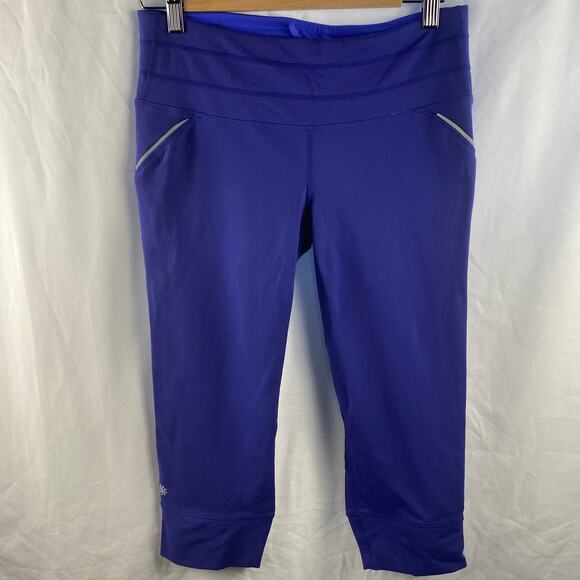 Athleta Purple Cropped Leggings Back Zip Pocket Mesh Panels‎ Size Medium - Picture 1 of 7